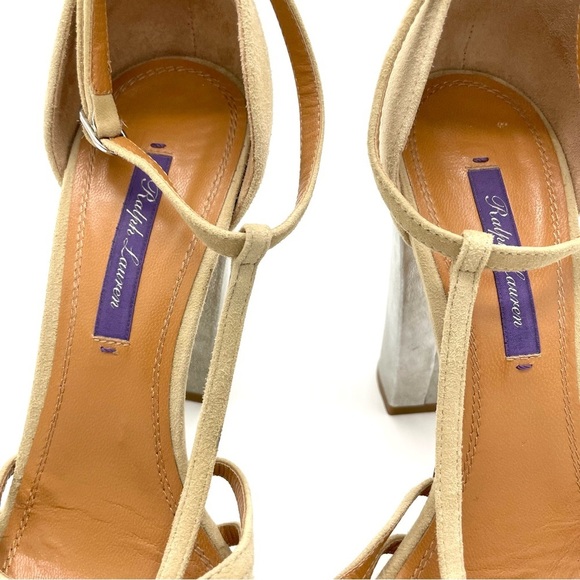 RALPH LAUREN Purple Label Madeleen Suede Leather Metallic Heels Sandals Size 37 - Picture 6 of 11